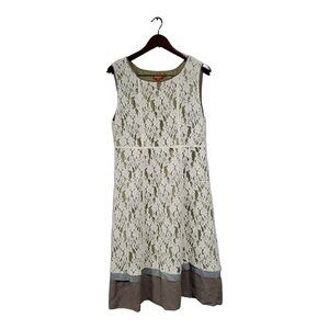 Sundance Women's Dress Mesh Lace Overlay Ivory Green Romantic Boho Sleeveless 14